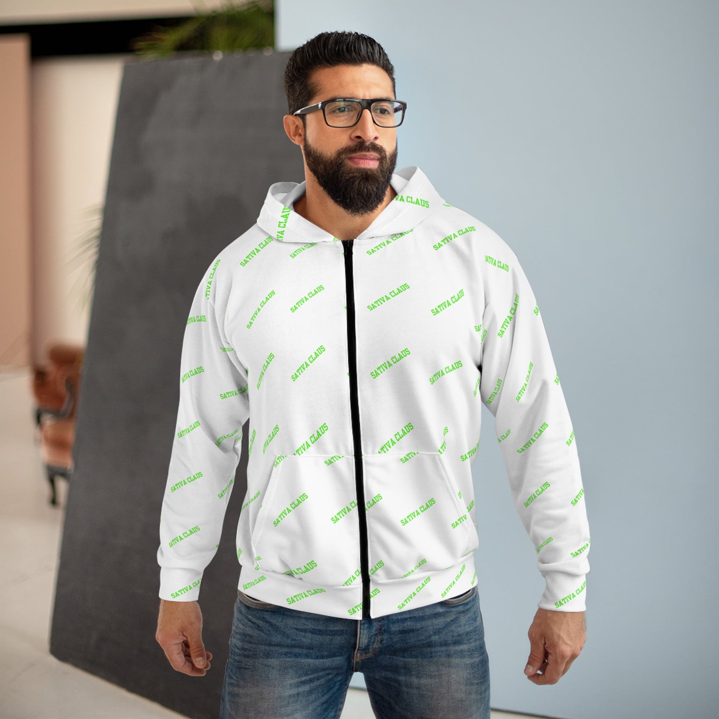 Stylish Unisex Zip Sativa Claus Hoodie