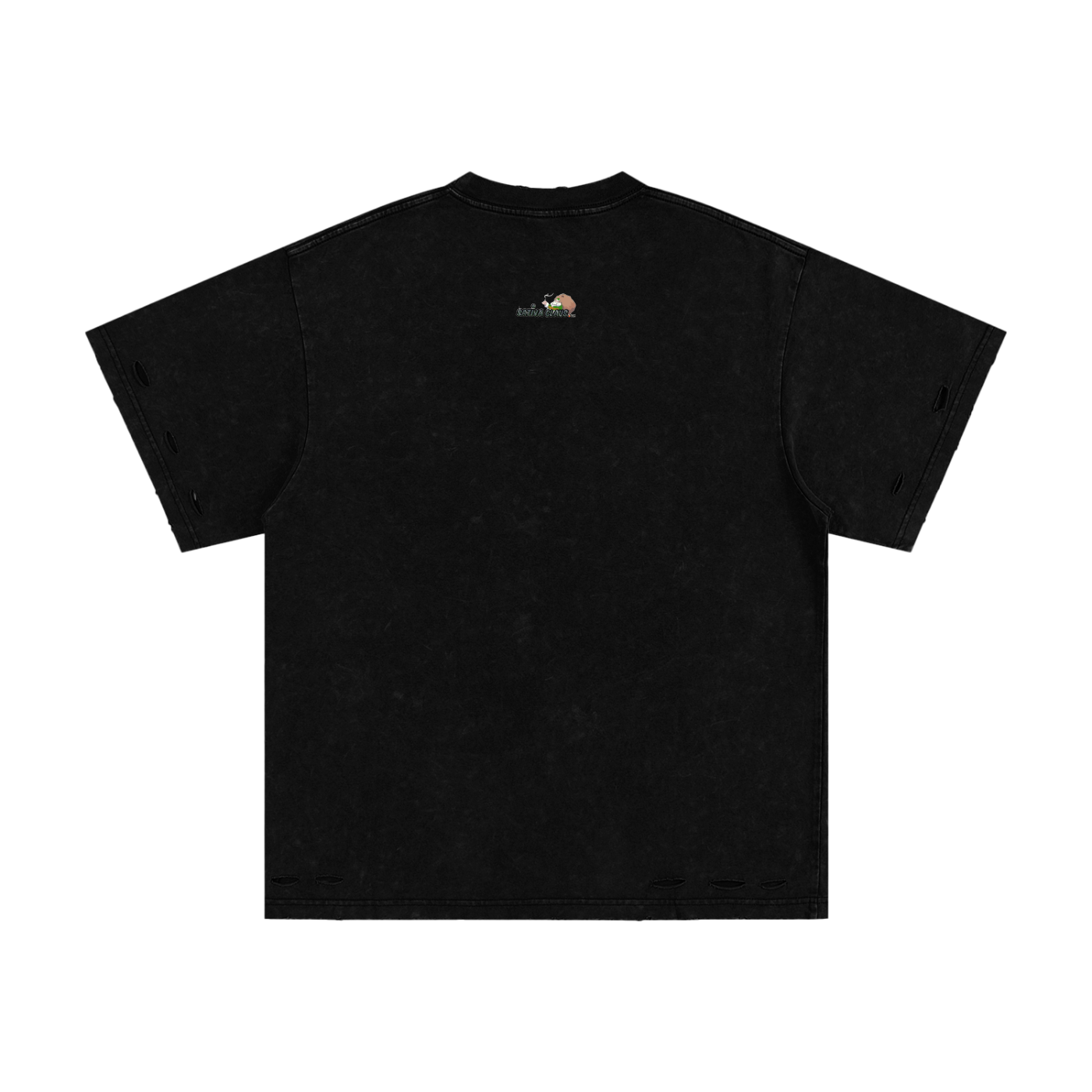 Heavyweight Snow Washed Hand-Frayed T-Shirt "Fun Santa"